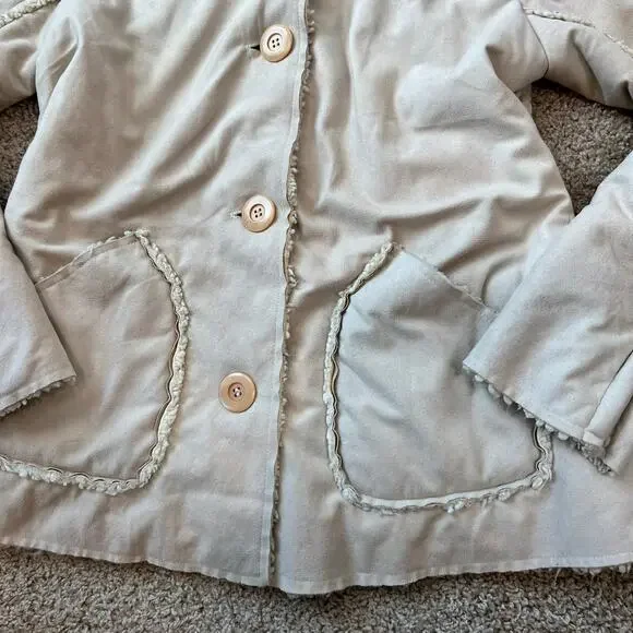 Vintage Y2K Faux Suede Faux Fur Sherpa Lined Jacket Button Up Hood size Medium - Picture 3 of 13